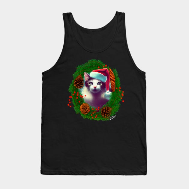 Cat in Christmas wreath Tank Top by extraordinar-ia